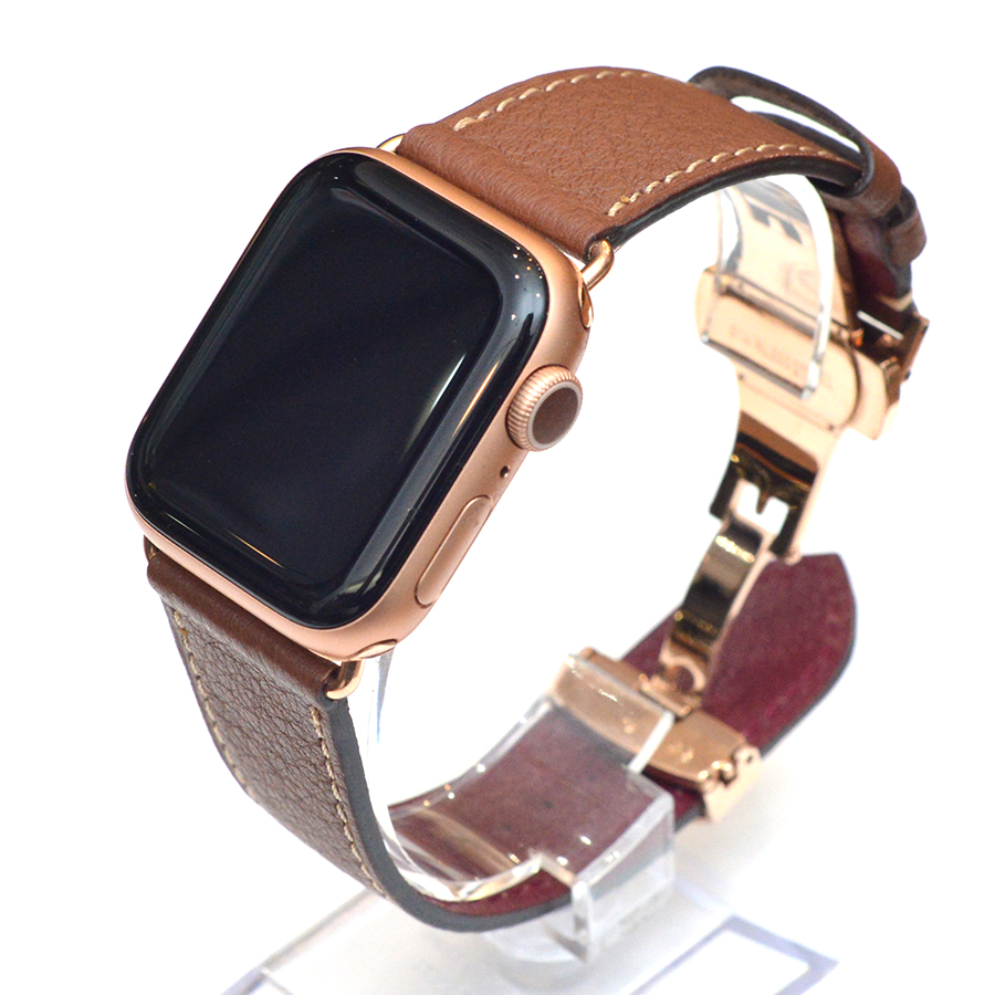 Apple Watch キラキラゴールドカバー \u0026レザーバンド赤アップル