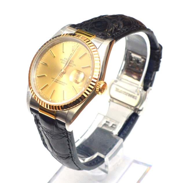 ロレックス デイトジャスト 交換用時計ベルトオーダー｜クロコダイル 黒