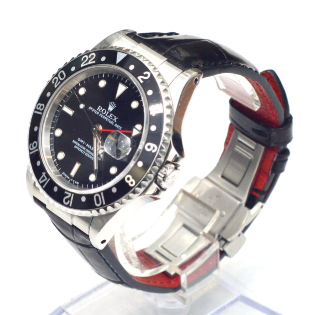 ロレックス GMTマスター 交換用時計ベルトオーダー｜クロコダイル ブラック