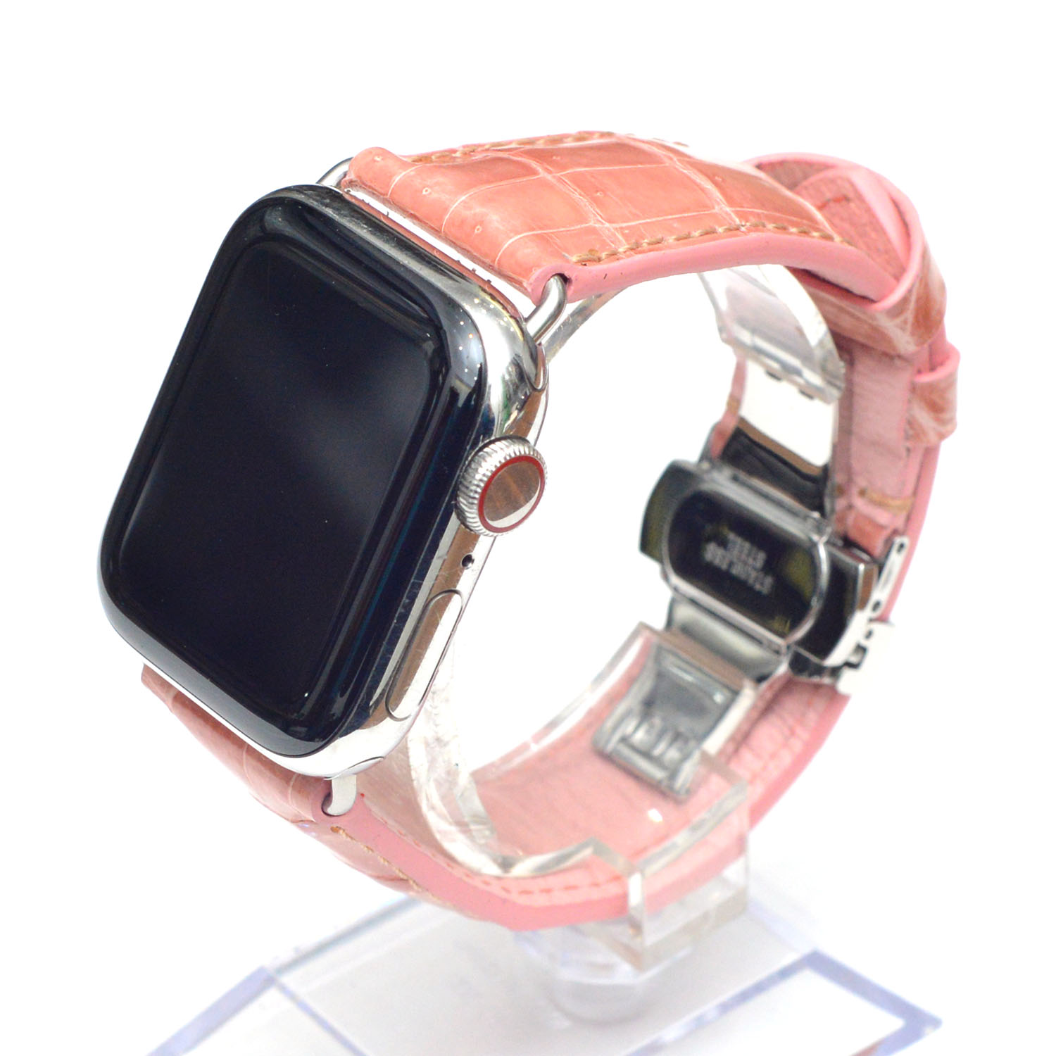 APPLE WATCH ストラップ（アップルウォッチ） 素材：クロコダイル カラー：艶アリ/ピンク ：腕時計ベルトオーダー専門店-エビスレザー