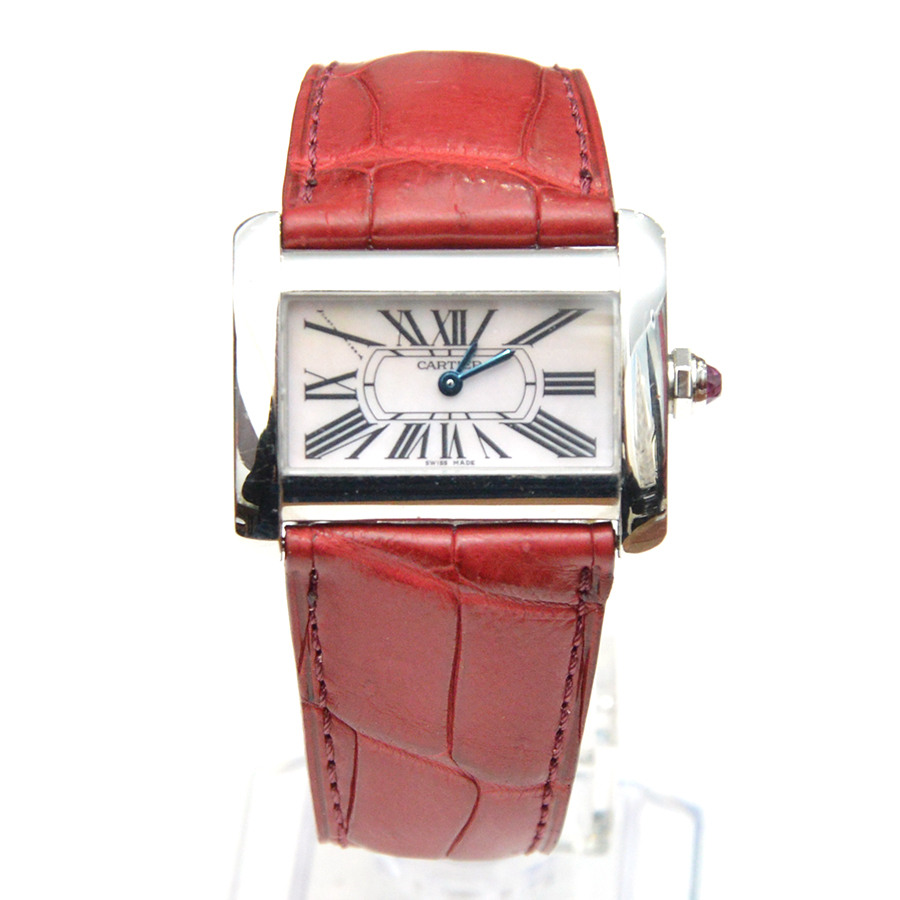 カルティエ 革ベルト クロコダイル 赤ファッション - 時計