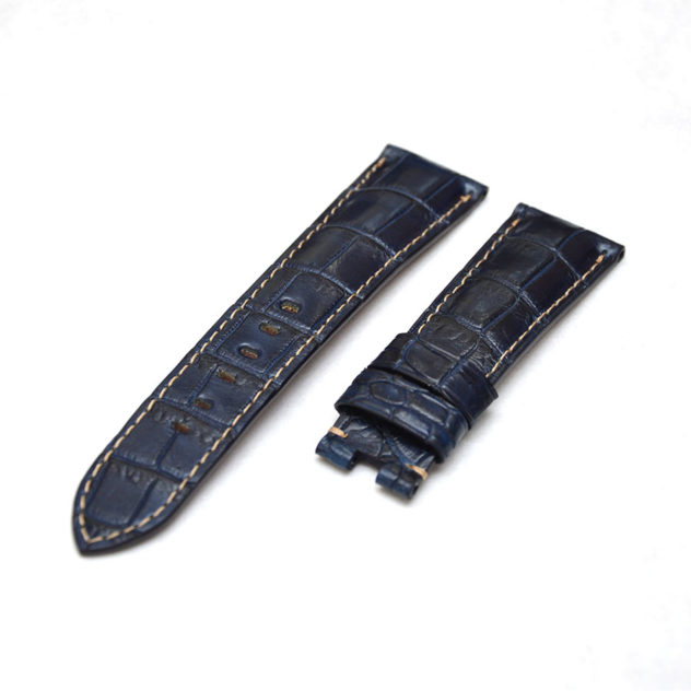 時計ベルトオーダー　パネライ用／カラー：マットダークネイビー／ステッチ：ベージュ／裏側：えんじ／素材：クロコダイル