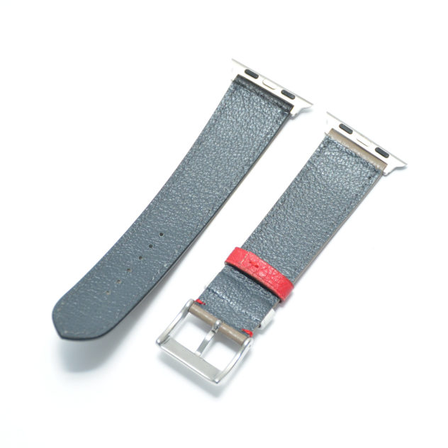 時計ベルトオーダー／カラー：黒・オーク・赤・白／ステッチ：赤／裏側：黒・オーク・赤・白／素材：シュリンクレザー 