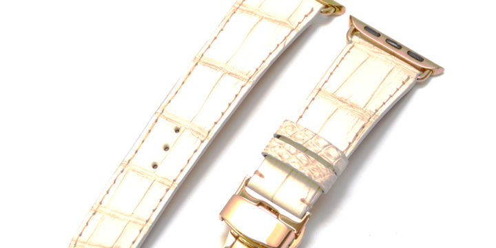 時計ベルトオーダー／カラー：マット　ヒマラヤ／ステッチ：ベージュ／裏側：えんじ／素材：クロコダイル