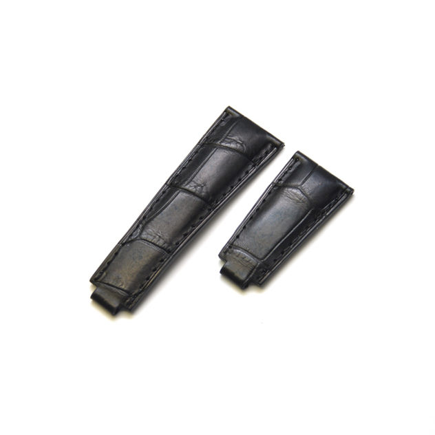 ロレックス用時計ベルトオーダー／カラー：マット　黒／ステッチ：同色／裏側：防水レザー加工　黒／素材：クロコダイル