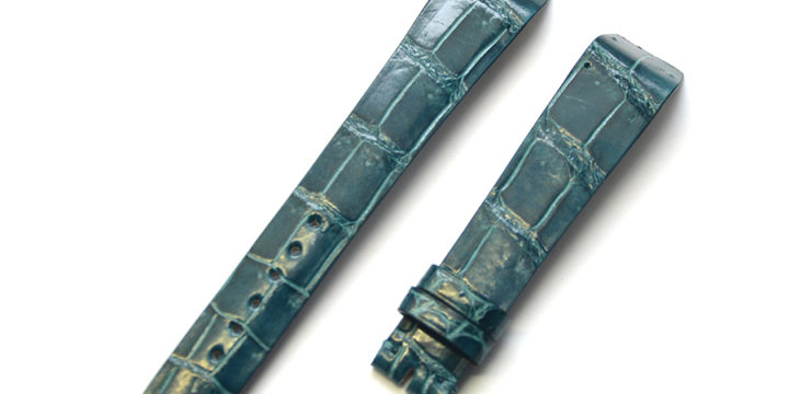 時計ベルトオーダー／カラー：ツヤ　サファイヤ／ステッチ：なし／裏側：防水レザー加工　黒／素材：クロコダイル