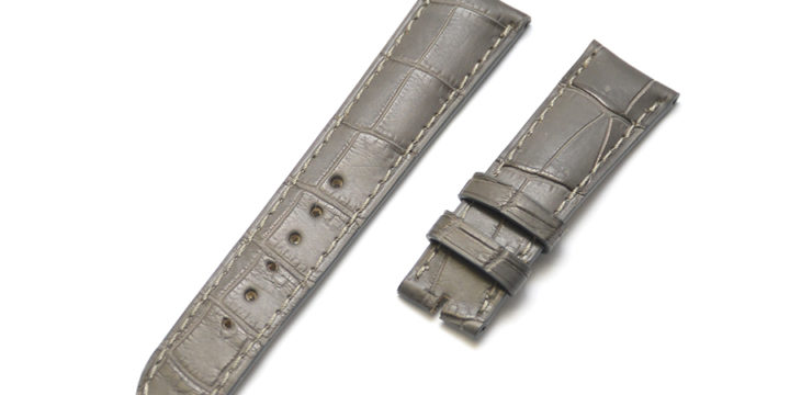 時計ベルトオーダー／カラー：グレー／ステッチ：同色／裏側：防水レザー加工　ベージュ／素材：クロコダイル