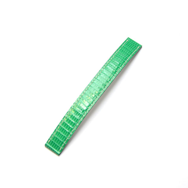 Poiray（ポアレ） マ・プルミエ用時計ベルトオーダー／カラー：エメラルドグリーン／ステッチ：生成り／裏側：ベージュ／素材：リザード 