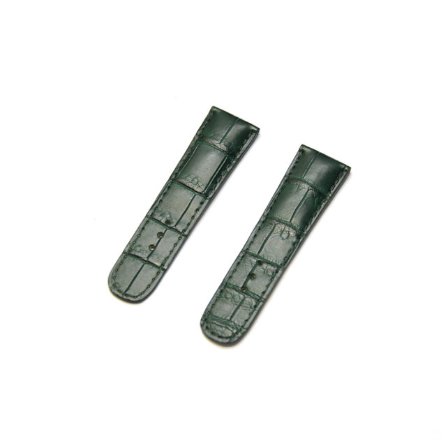 WENA3用時計ベルトオーダー／カラー：マット　深緑／ステッチ：同色／裏側：やまぶき／素材：クロコダイル