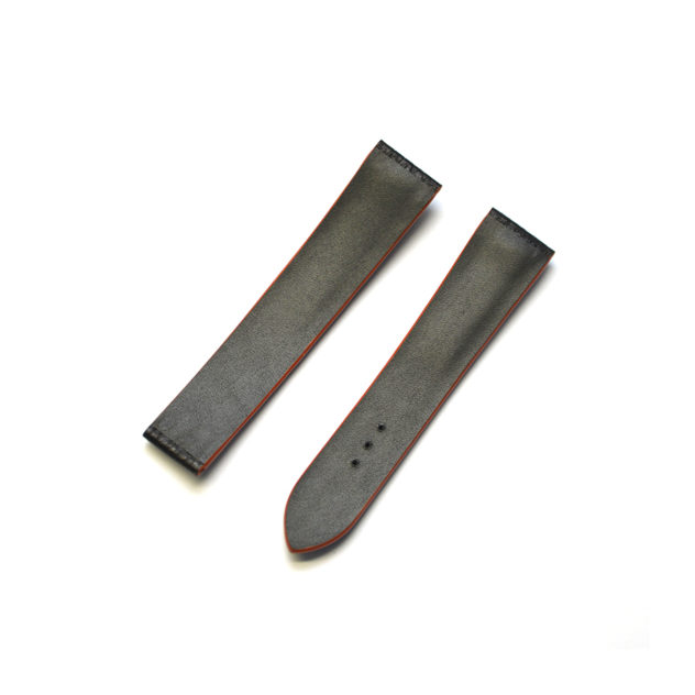 時計ベルトオーダー／カラー：黒／ステッチ：オレンジ　Ｗステッチ／裏側：防水レザー加工　黒／素材：シュリンクレザー 