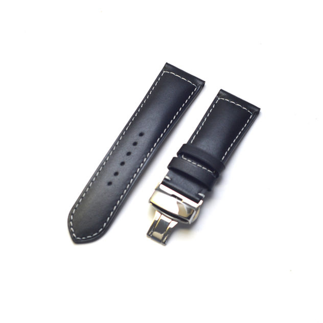 パネライ用時計ベルトオーダー／カラー：黒／ステッチ：白／裏側：防水レザー加工　黒／素材：栃木レザー　ヌメ革 