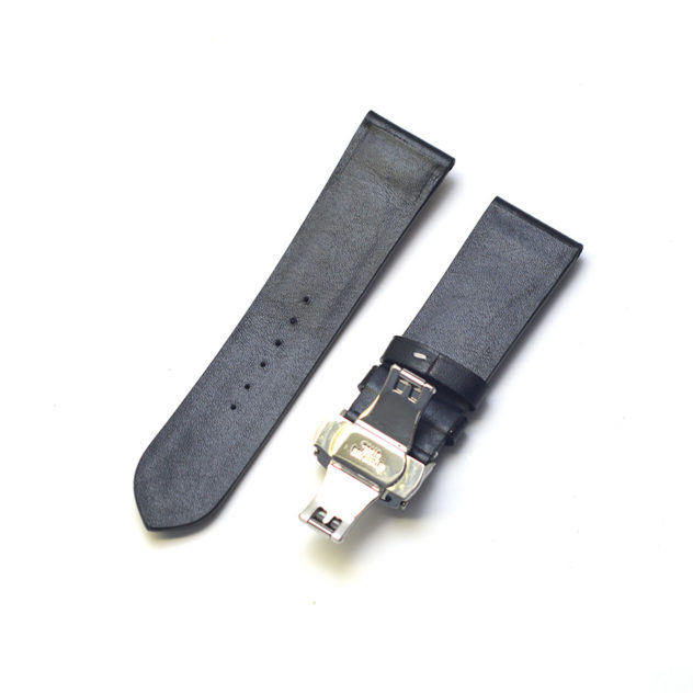 パネライ用時計ベルトオーダー／カラー：黒／ステッチ：白／裏側：防水レザー加工　黒／素材：栃木レザー　ヌメ革 