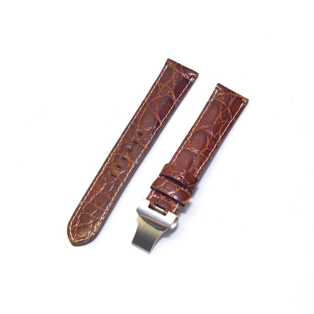 時計ベルトオーダー／カラー：ツヤ　赤茶／ステッチ：白／裏側：防水レザー加工　黒／素材：クロコダイル 