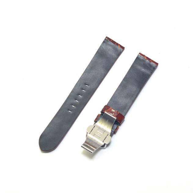 時計ベルトオーダー／カラー：ツヤ　赤茶／ステッチ：白／裏側：防水レザー加工　黒／素材：クロコダイル 