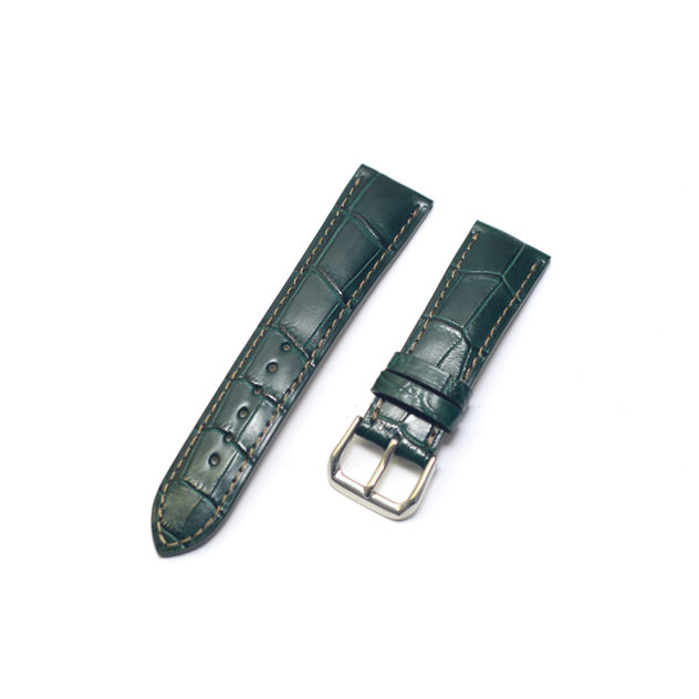 ロレックス用時計ベルトオーダー/カラー:マット 深緑/ステッチ:茶色/裏側:防水レザー加工 ベージュ/素材:クロコダイル