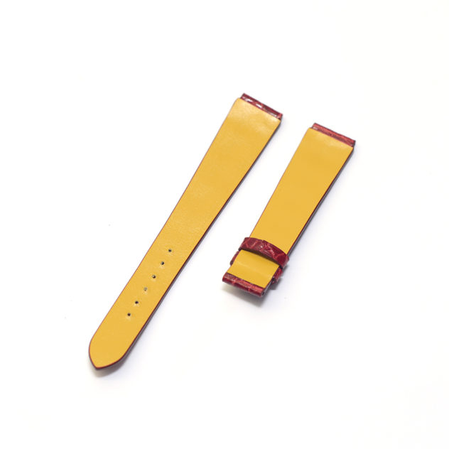 時計ベルトオーダー/カラー:ツヤ 赤/ステッチ:同色/裏側:防水レザー加工 やまぶき/素材:クロコダイル