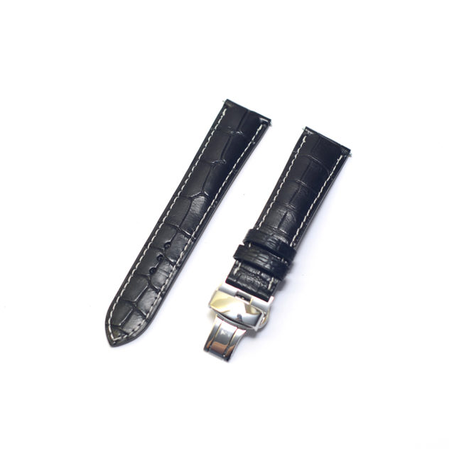 クロコダイル 時計ベルトオーダー｜マットブラック × グレーステッチ × ワンタッチばね棒加工