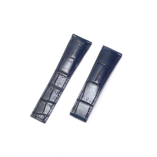 タグ・ホイヤーモナコ用時計ベルトオーダー／カラー：マット　藍染ネイビー／ステッチ：同色／裏側：防水レザー加工　ベージュ／素材：クロコダイル