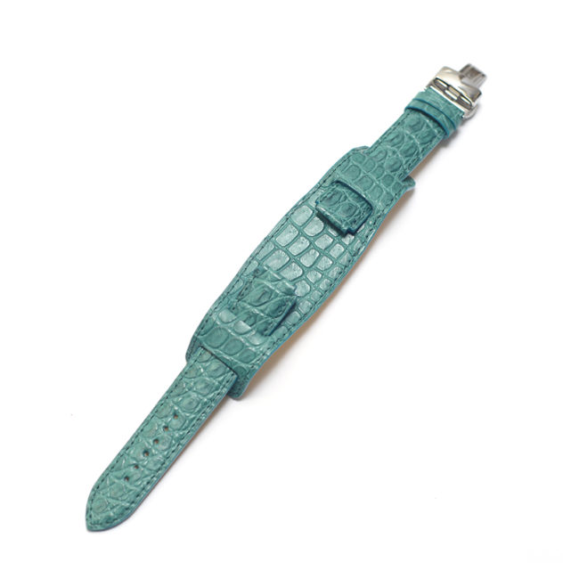 クロコダイル 時計ベルトオーダー｜マットコバルトブルー × 同色ステッチ × ウォッチプロテクター仕様 