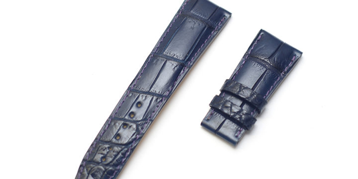 SEIKO ガランテ用 時計ベルトオーダー｜クロコダイル マット × 藍染ネイビー × パープルステッチ
